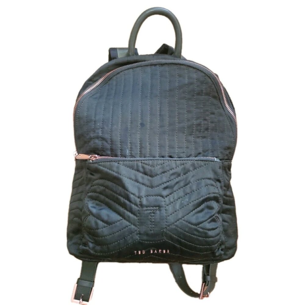 Ted Baker Backpack Akija Satin Quilted Bow Large Rose Gold Hardware Dark Green